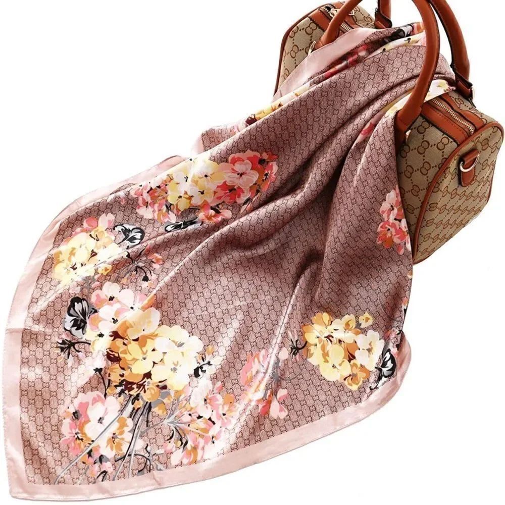 Floral & chain Silky Scarf